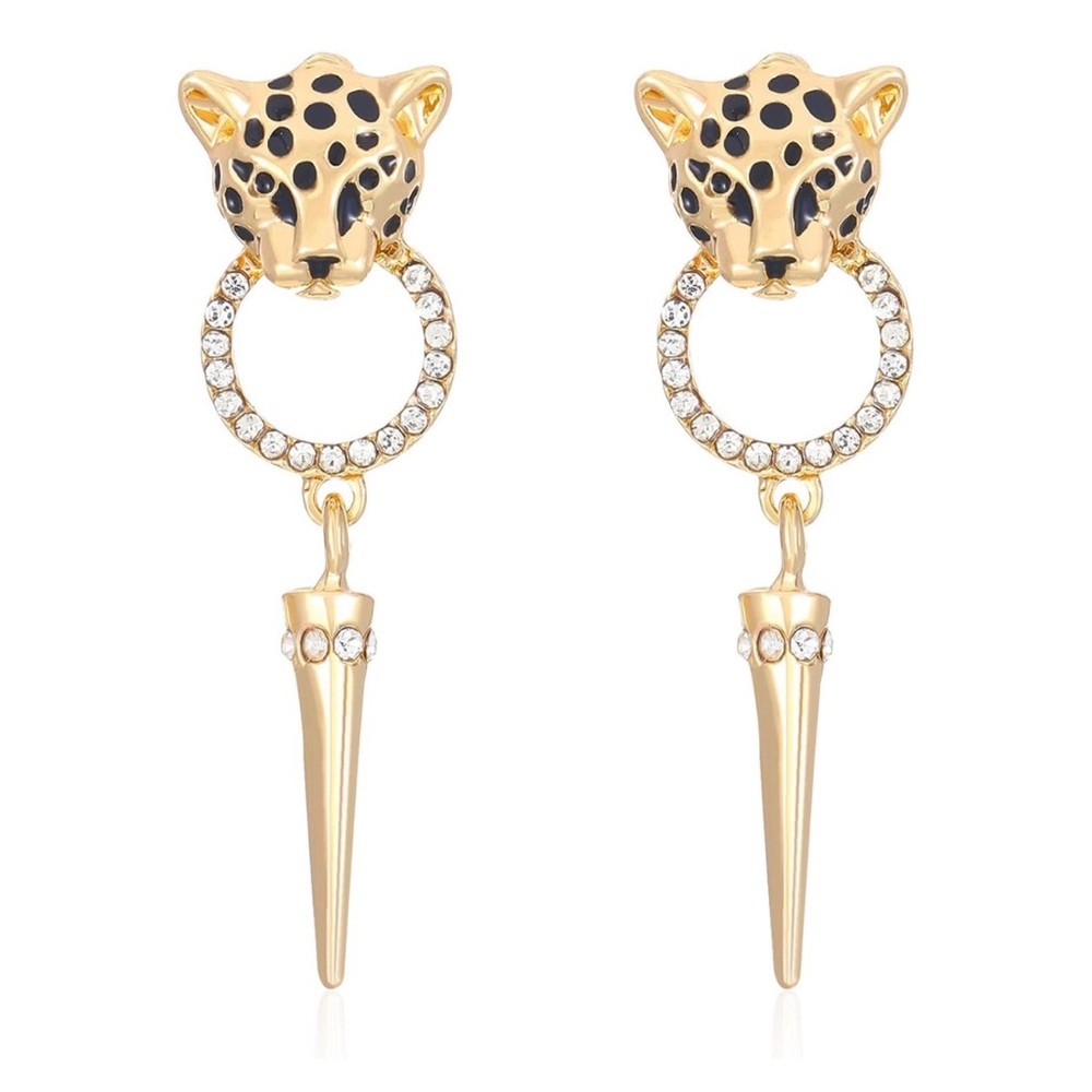 New 24k Gold Plated Jaguar Spike Statement Earrings
